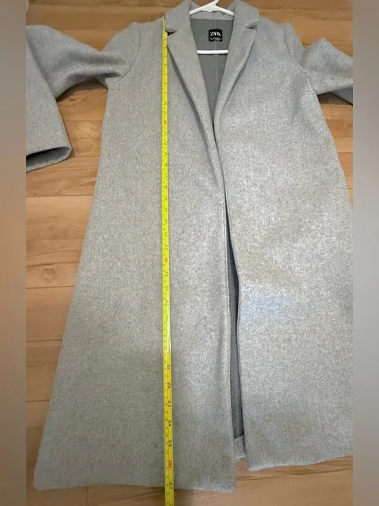 ZARA Light Gray Long Notch-Lapel Trench Coat - Size US Small - Picture 9 of 12